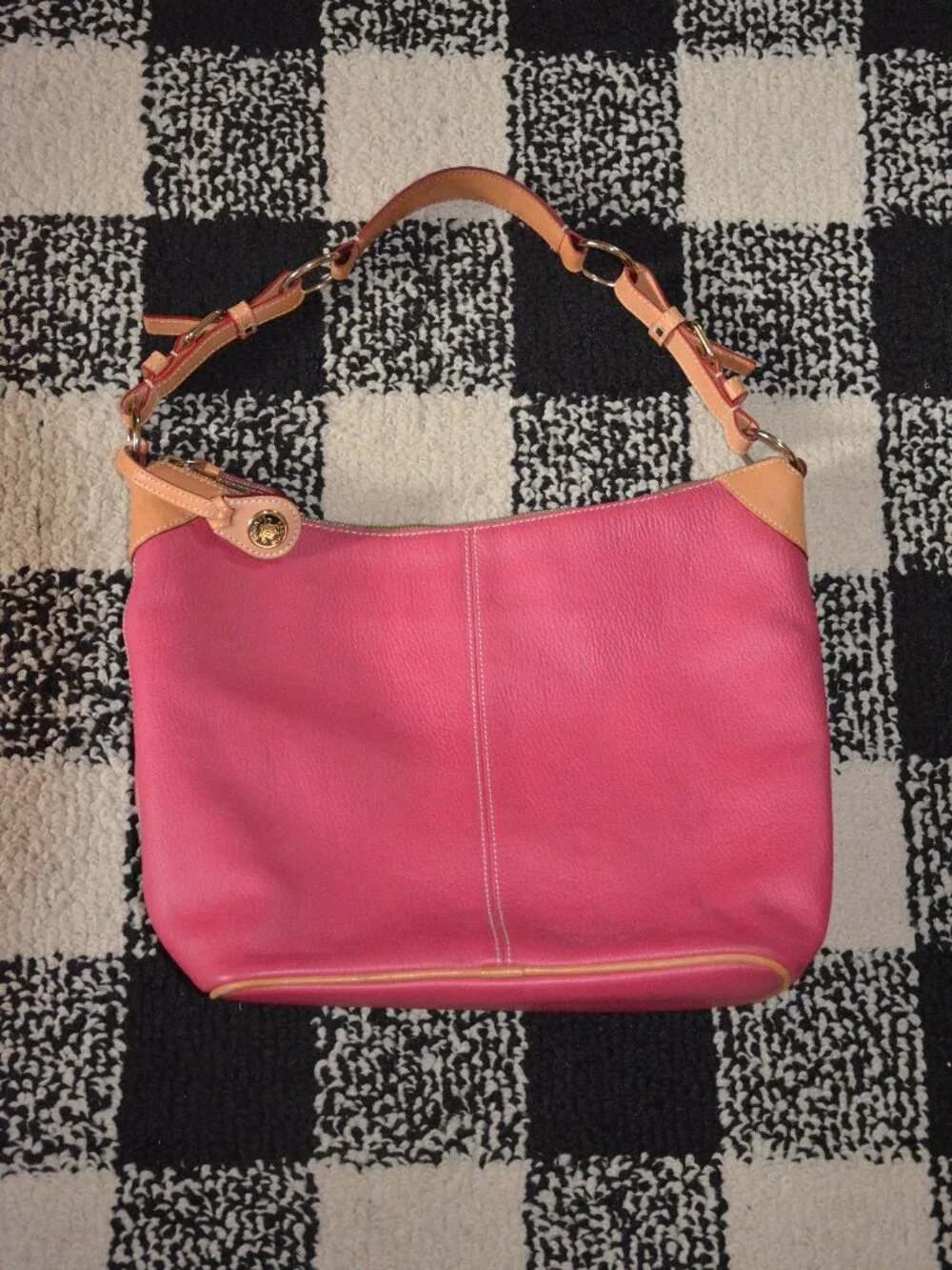 Dooney & Bourke All Weather Leather Bright Pink Hobo Handbag w/vachetta trim